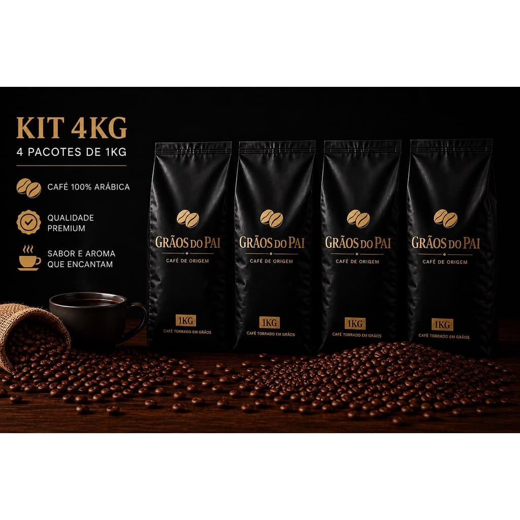 Kit 4 Kg Café Gourmet Em Grãos 100% Arábica Torrado Pacotes 1kg Café Grãos Do Pai
