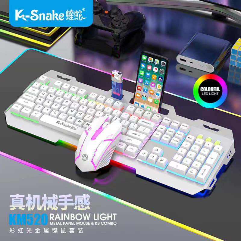 2026 novo estilo Viper KM520 sensação mecânica teclado mouse conjunto luminoso usb com fio teclado mouse painel de Metal