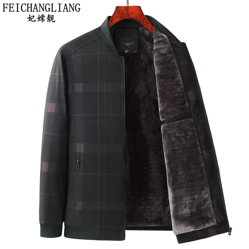 Jaqueta espessada com forro de lã de meia-idade, jaqueta masculina de outono e inverno, jaqueta acolchoada de algodão fi
