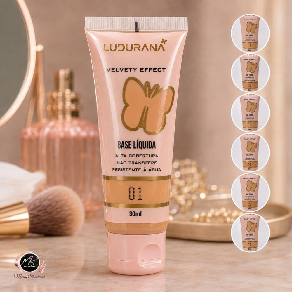 Base Líquida Ludurana Velvety Effect 30ml Alta Cobertura Matte Resistente à Água Não Transfere