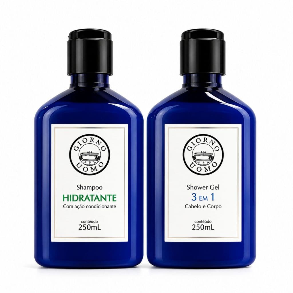 Kit Shampoo Hidratante 250ml + Shower Gel 3 em 1 250ml Cabelo e Corpo com Ação Condicionante