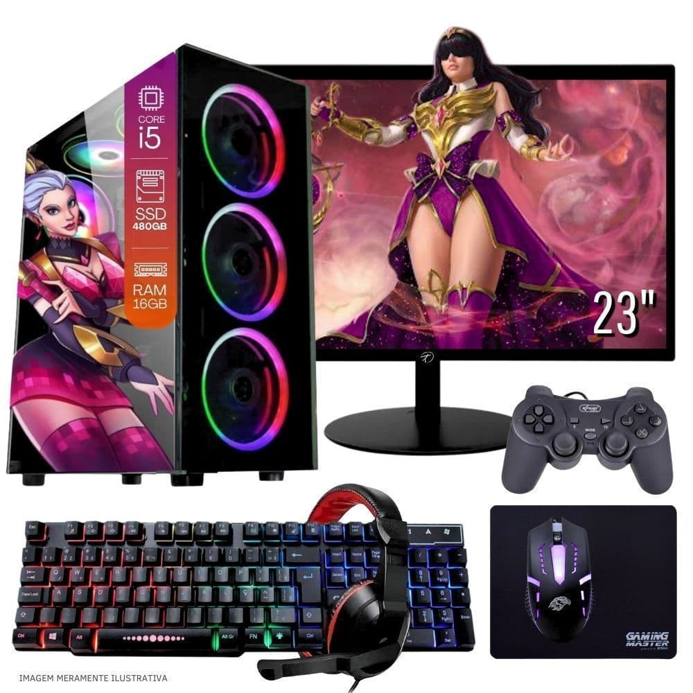Computador PC Gamer  TOB   i5  480GB 16GB Kit Gamer e Headset Gamer Joystick Monitor 23” Windows 10 Pro Trial