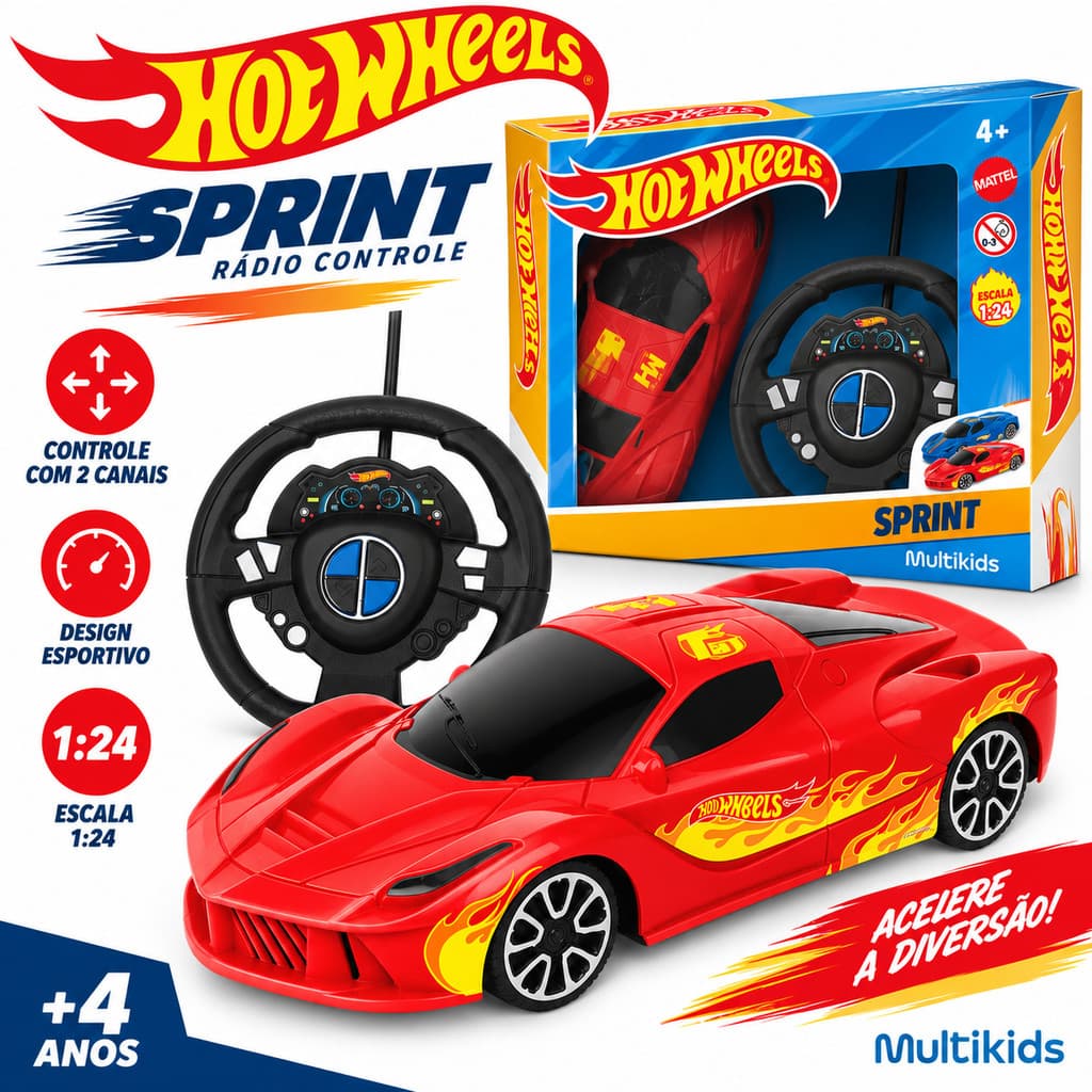 Carrinho de Controle Remoto RC Hot Wheels Vermelho Multikids