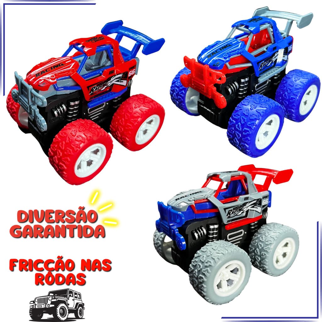 Kit 3 Carrinho Monster Fricção Rotating Stunt carro 4x4 Giro 360º Miniatura