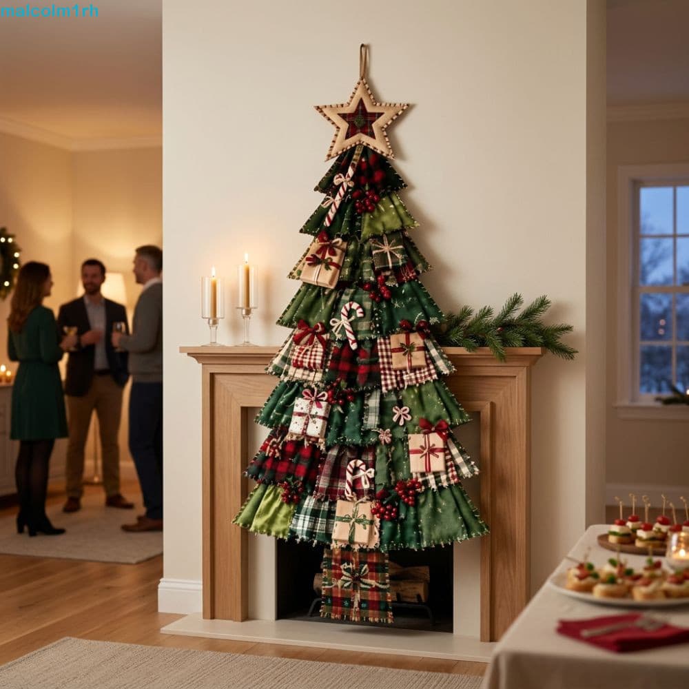 Árvore De Natal De Tecido Grande MALCOLM , Estampa Xadrez Artesanal Patchwork Porta De Pendurada