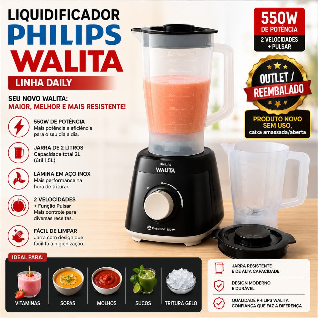 Liquidificador Walita 550W 127V Potente e Compacto