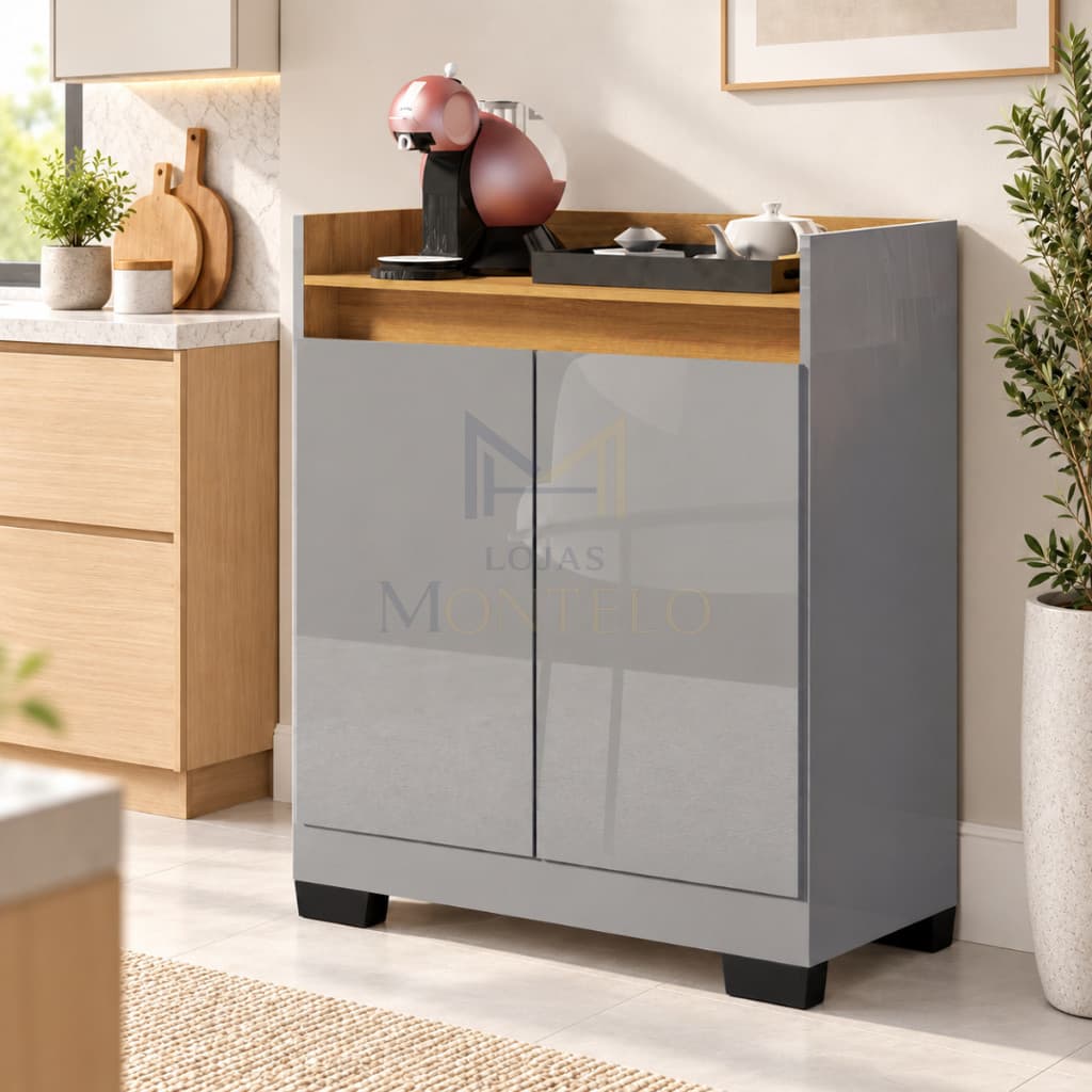 Aparador Buffet Bella 2 Portas com Nicho para Cozinha Armário Organizador Multiuso