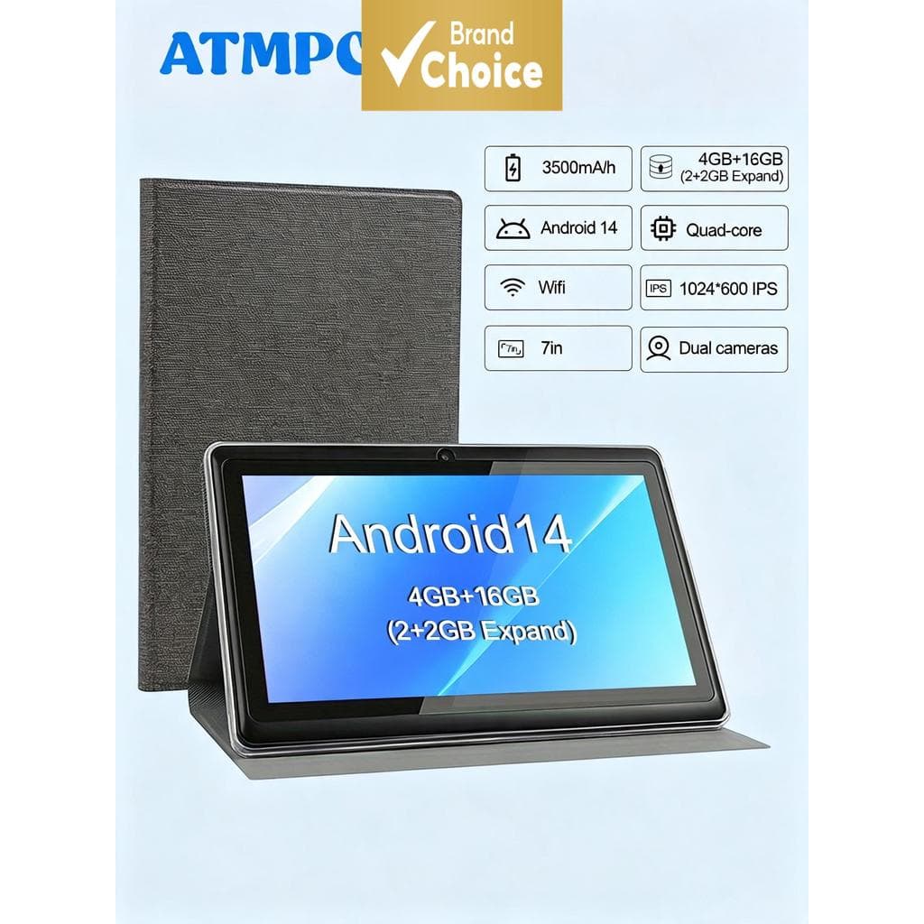 Tablet infantil ATMPC de 7 polegadas, tablet Android, câmera HD IPS, 4 GB de RAM + 16 GB de ROM, WiFi 6