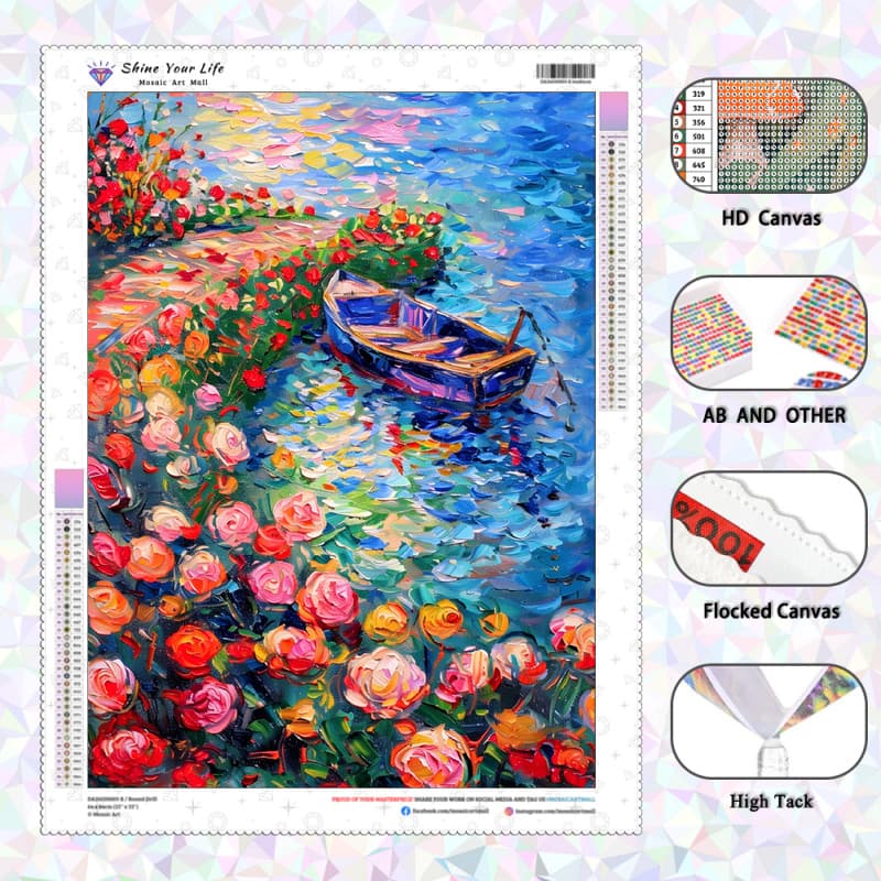 [PL Diamantes AB Atualizados + Tecido Flocado] Pintura De Diamante Do Lago Rosa 5D DIY Artesanato Mosaico Bordado Arte C