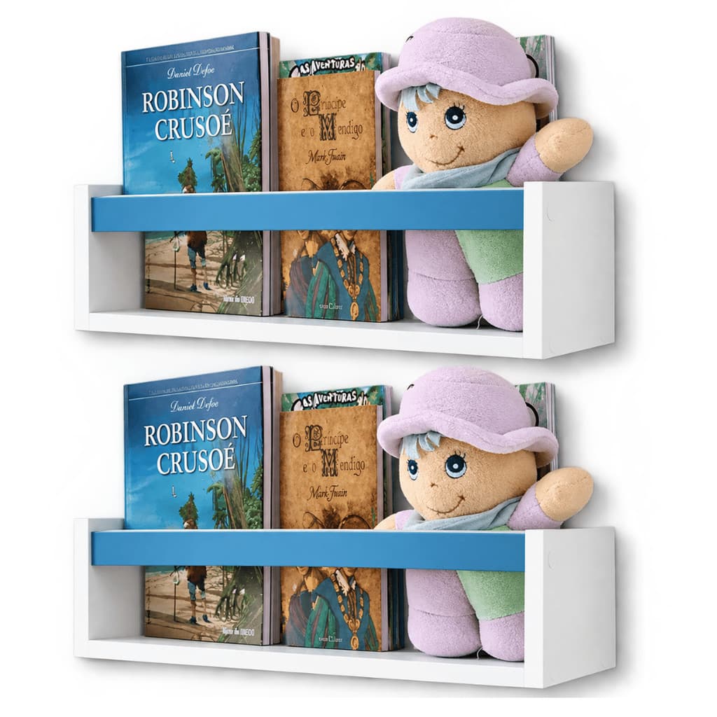 2 Prateleiras Livros Suporte Parede Nicho Infantil Organizador Brinquedos Decoração Quarto Crianças