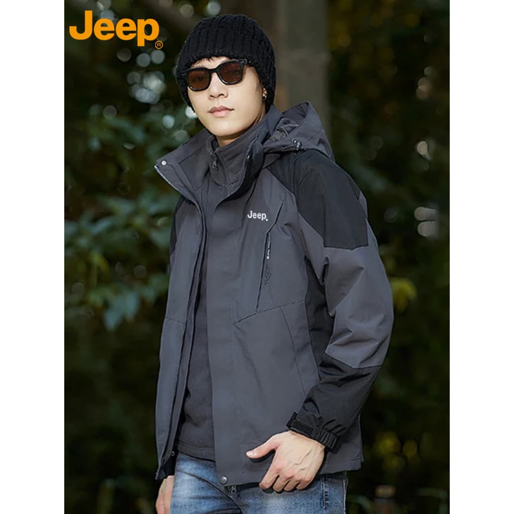 Jeep Jeep Jaqueta Masculina 2026 Inverno Casual Esportes Três em Um Jaqueta Com Capuz À Prova de Vento Roupas Masculinas