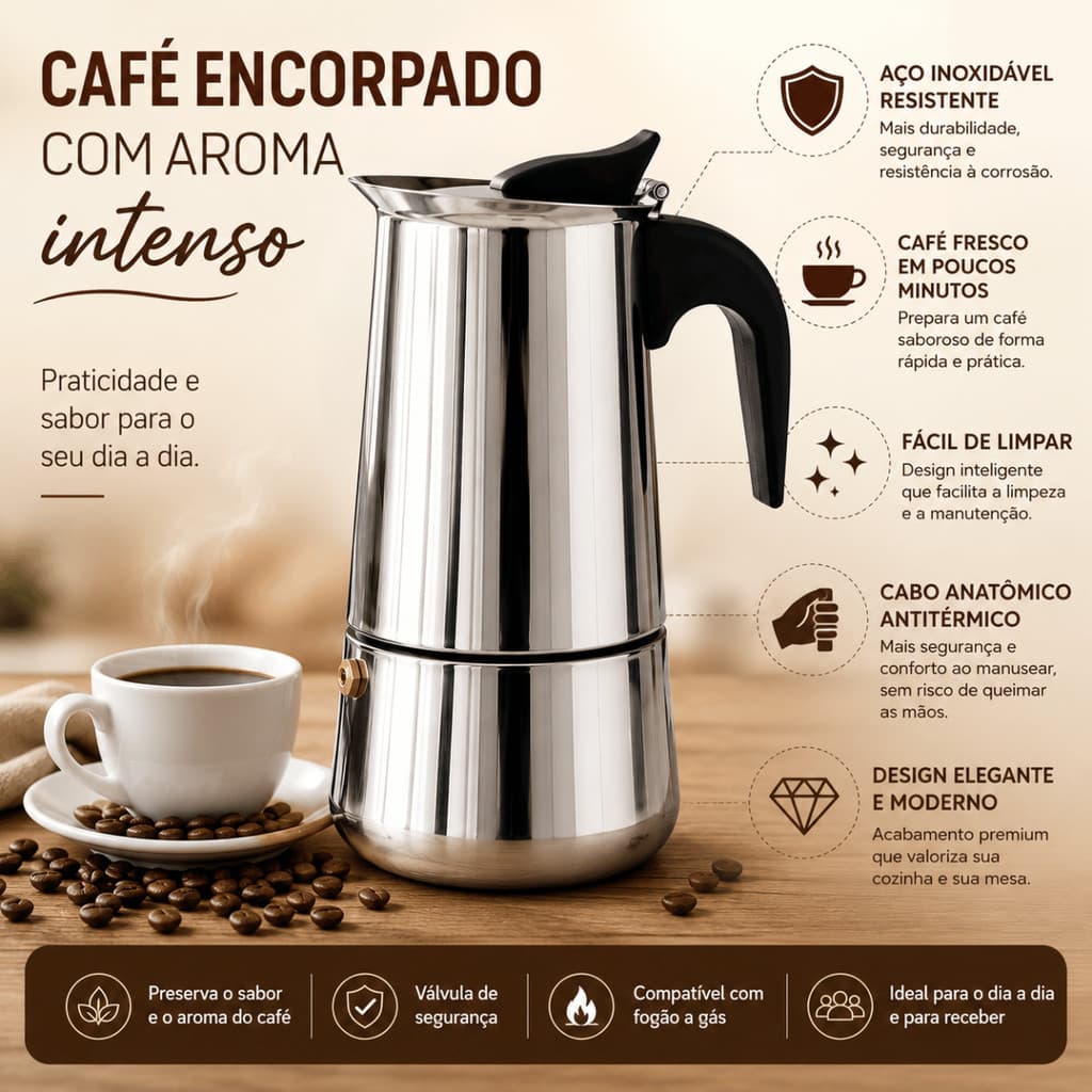 Cafeteira Italiana Mimo Style Inox 300ml 6 Cafezinhos Moka Café Expresso