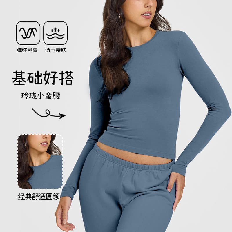 Roupa de yoga de manga comprida fina para outono e inverno, roupa de fitness para corrida, camisa base feminina, top esp