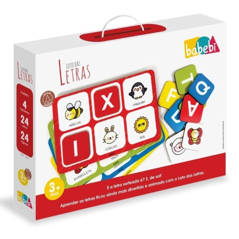 JOGO EDUCATIVO LOTO DAS LETRAS BABEBI BRINQUEDOS LÓGICO MEMÓRIA FAMÍLIA TEA MADEIRA MDF TABULEIRO