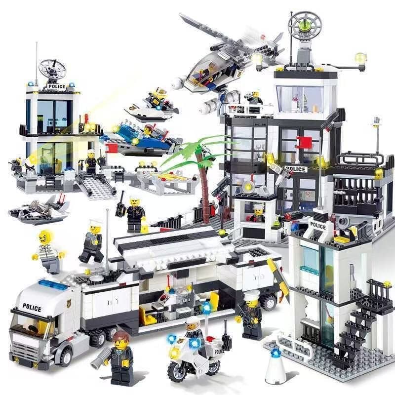1500 Peças de Blocos de Montar Lego, Quartel-General da Polícia, Transportador de Forças Especiais, Brinquedo de Montar 