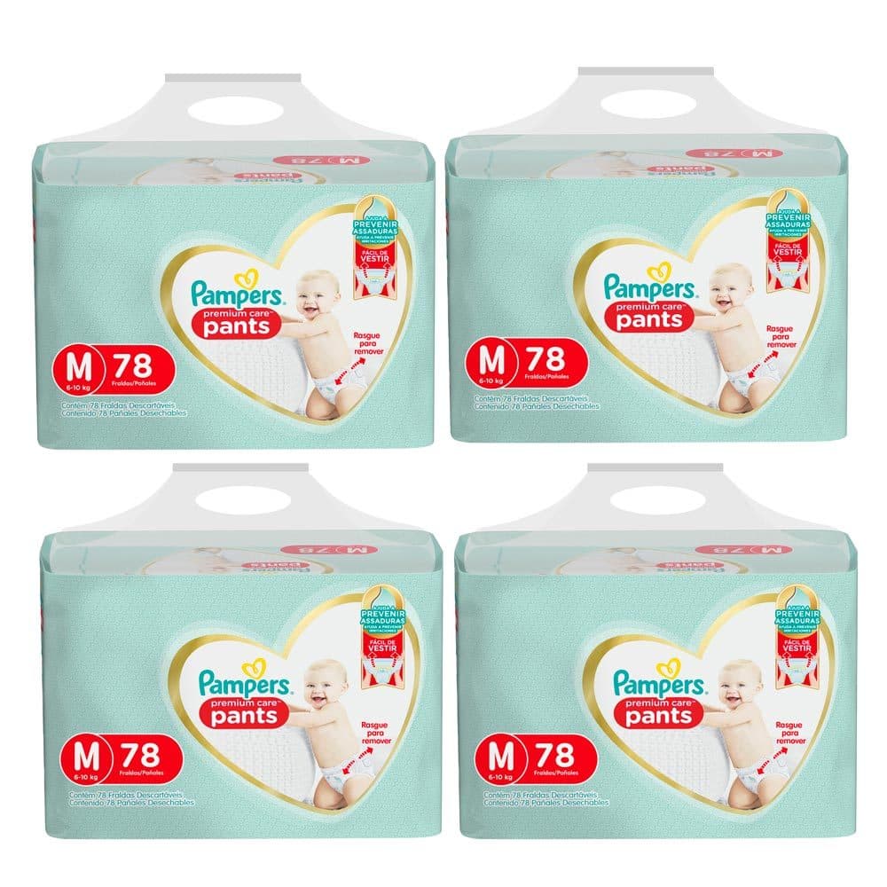 Kit 4 Fralda Infantil Pampers Premium Care Pants Tamanho M com 78 Unidades