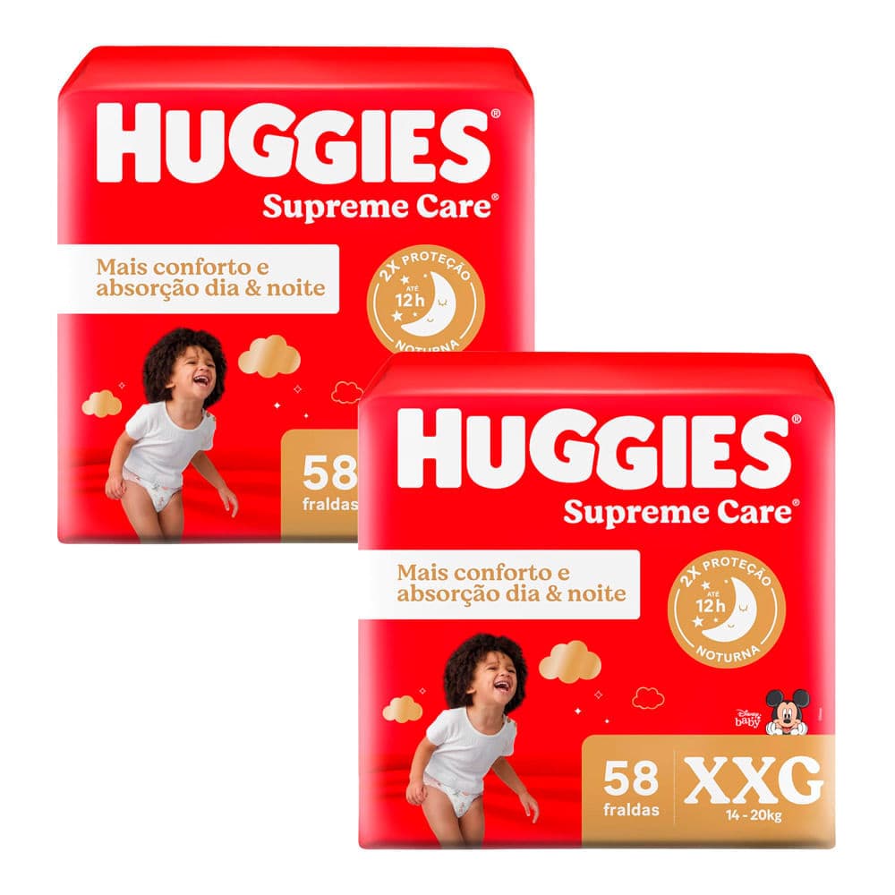 Kit 2 Fralda Huggies Máxima Proteção Tamanho XXG 58 Unidades Descartáveis