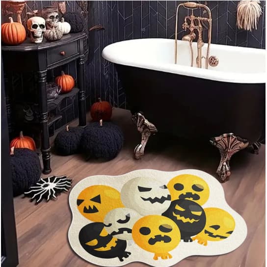 [Novo produto] Halloween engraçado abóbora imitação Cashmere tapete sala de estar antiderrapante entrada tapete absorven