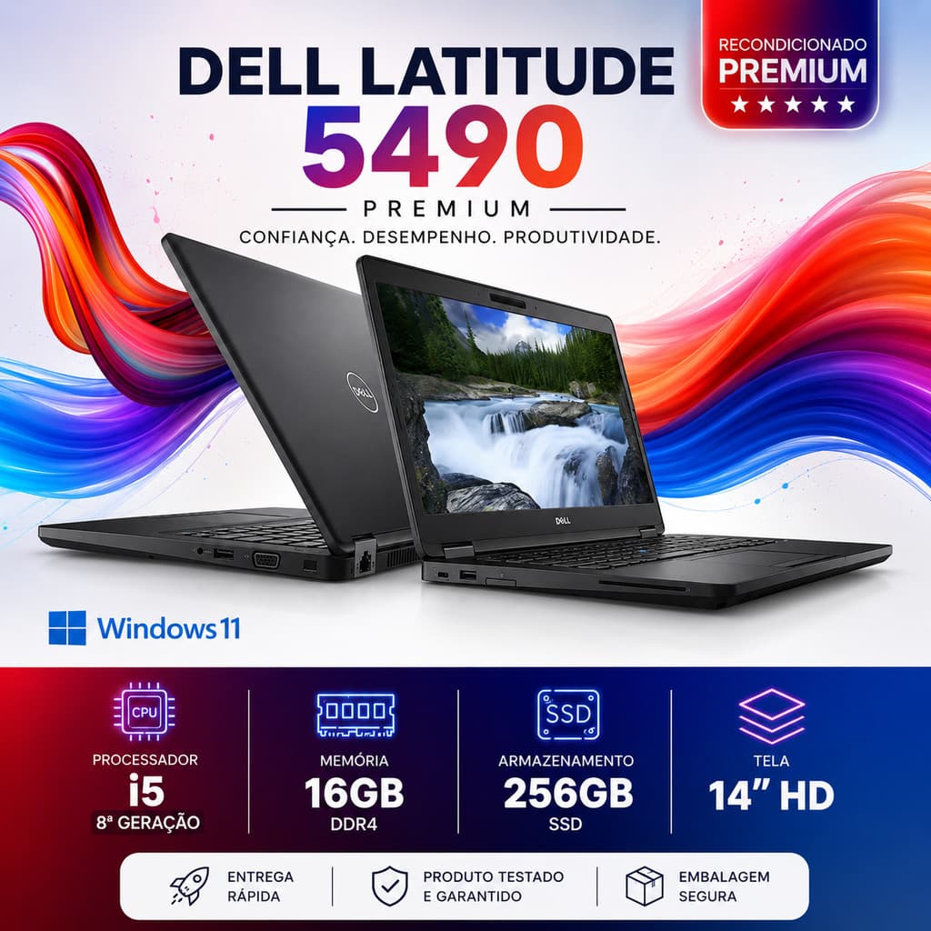Notebook Dell Latitude 5490 Core i5 16GB SSD 256GB Windows 11 Pro Alto Desempenho Corporativo