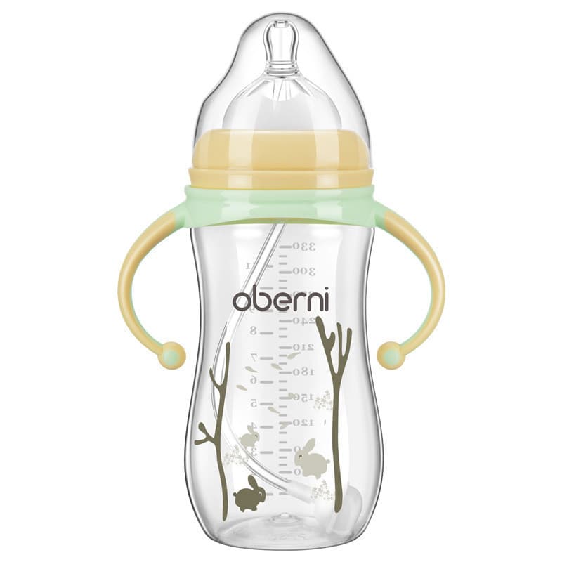 Mamadeira PP de calibre largo de 5 cm 270ml/330ml Mamadeira de alimentação para bebês resistente a choques com bico cruz