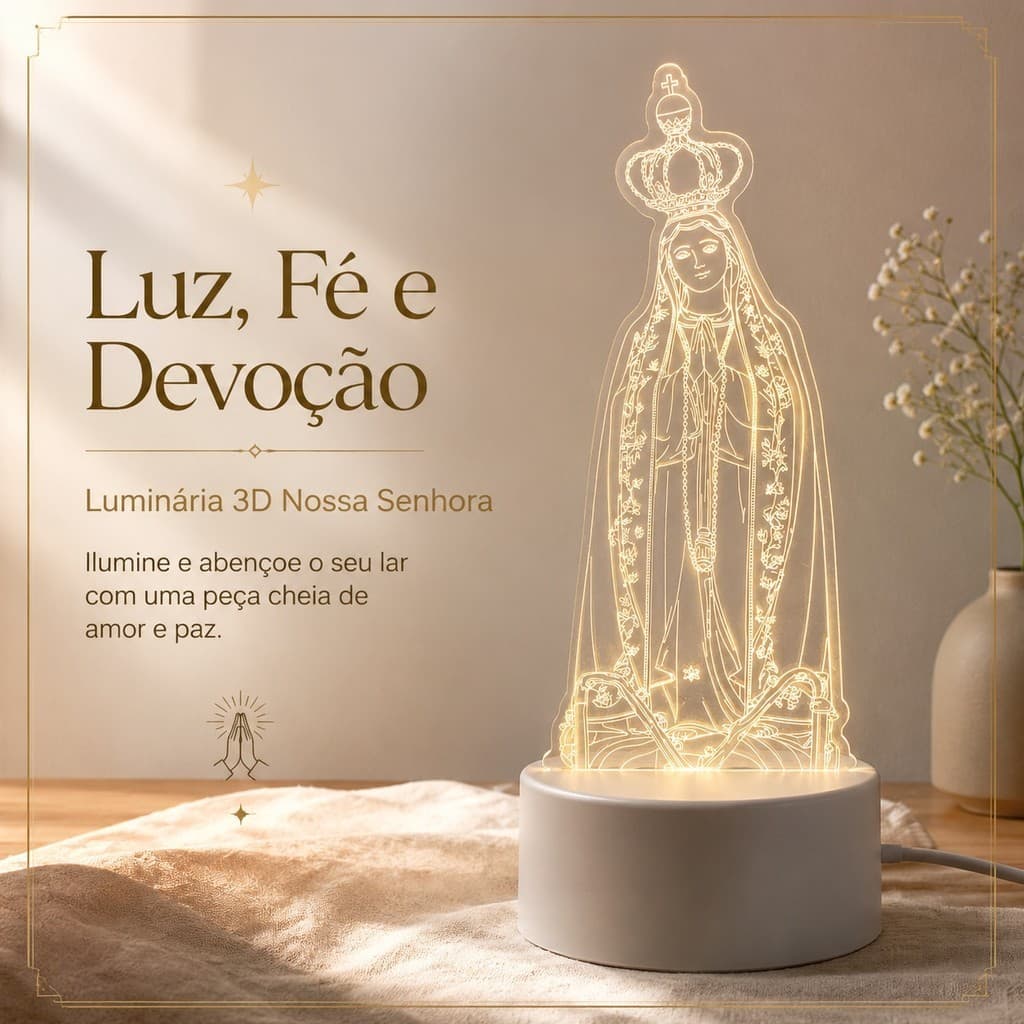 Luminária 3d Nossa Senhora Led Acrílico 3 Cores Abajur