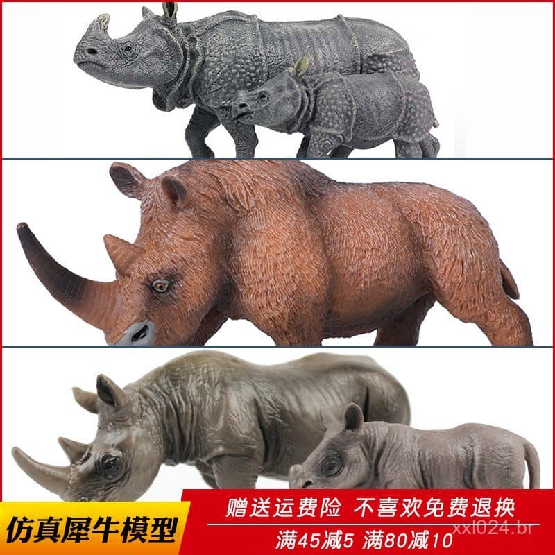 Modelo de brinquedo de rinoceronte africano simulado, brinquedo educativo de plástico de rinoceronte indiano selvagem pa