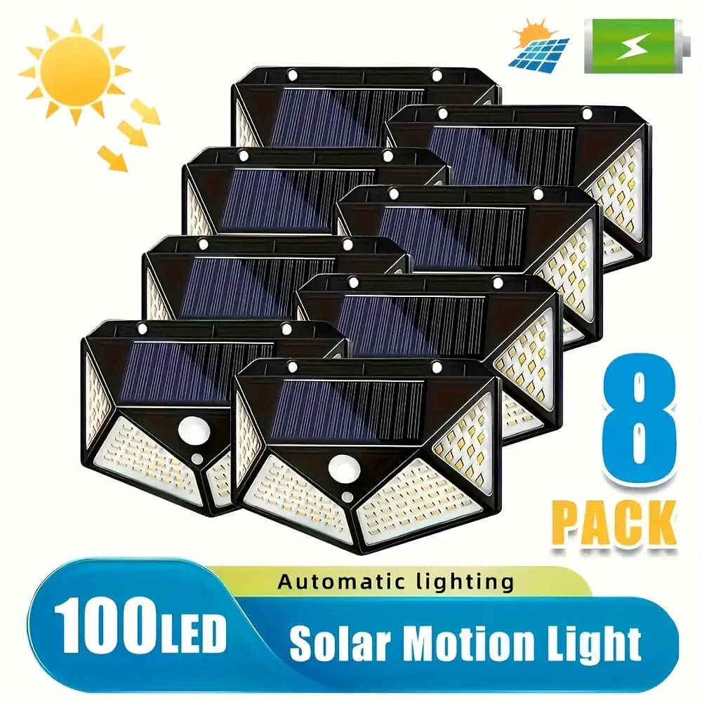 4/6/8 Peças Luminária Solar De Parede Refletor 100 Led Sensor Presença Movimento Prova D' Água Com 3 Funções Solar light