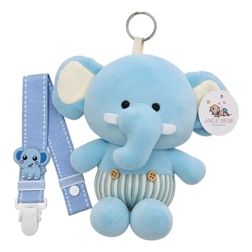 Kit Prendedor De Chupeta Com Mimo De Bolsa Elefante Pelúciado Acessório Para Maternidade Angu Bebê 