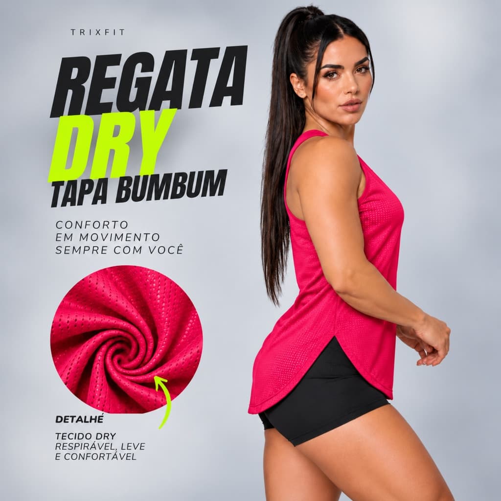 Regata Dry Fit Feminina Tapa Bumbum Furadinha Moda Esportiva Academia Treino Corrida Ciclismo Roupa Fitness Respirável