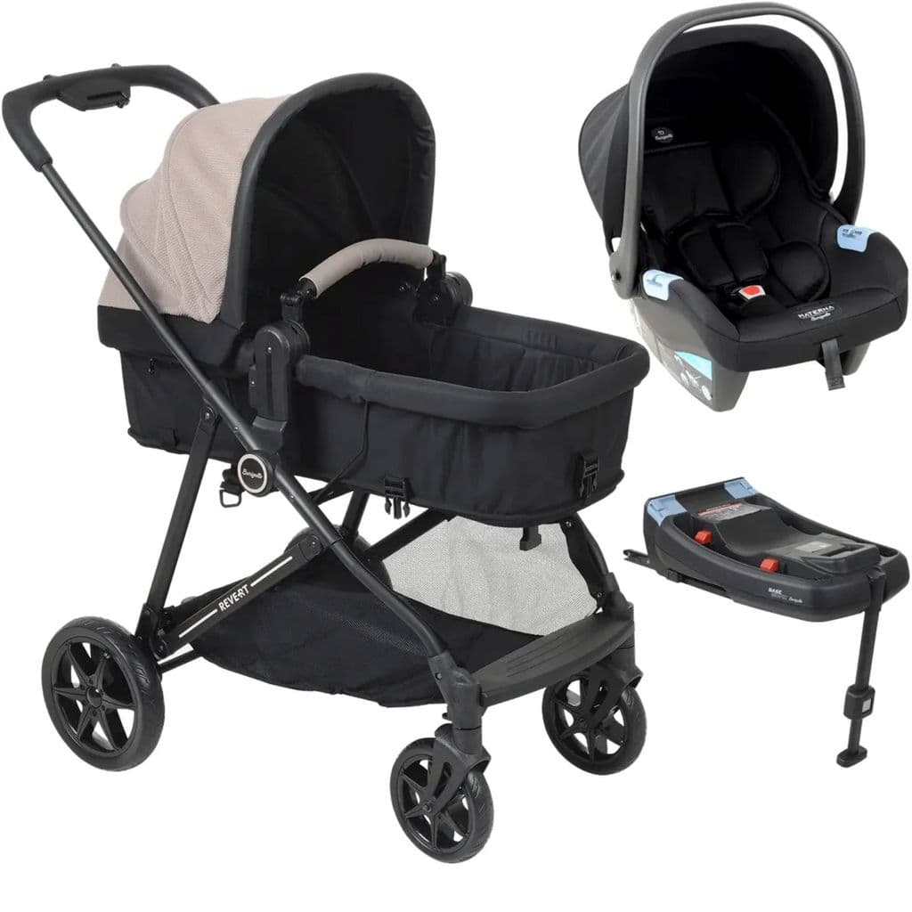 Carrinho de Bebê Burigotto Revert 22 Capuccino + Bebê Conforto Materna Preto + Base Isofix