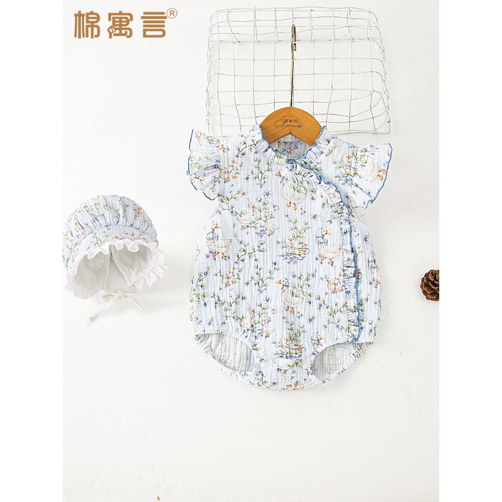 Bebê roupas de bebê verão bebê macacão triângulo macacão puro algodão gaze macacão bebê menina bonito macacão