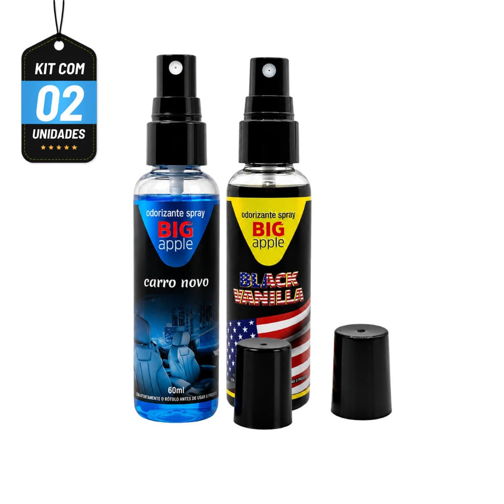 Kit 2 Cheirinhos Spray Big Apple 60ml Carro Novo Black Vanilla Para Carro