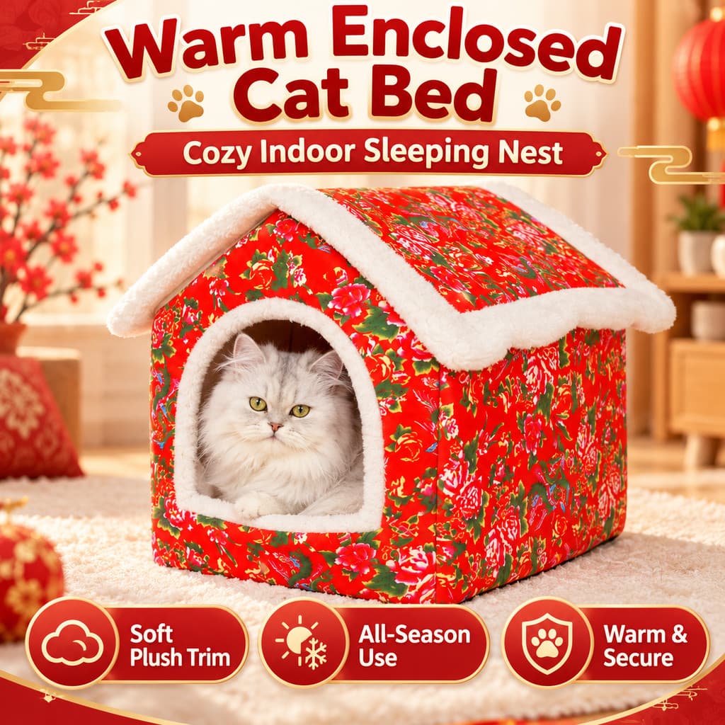 Cama para Gatos Fechada e Quente Casinha Pet Confortável para Gatos Pequenos e Grandes