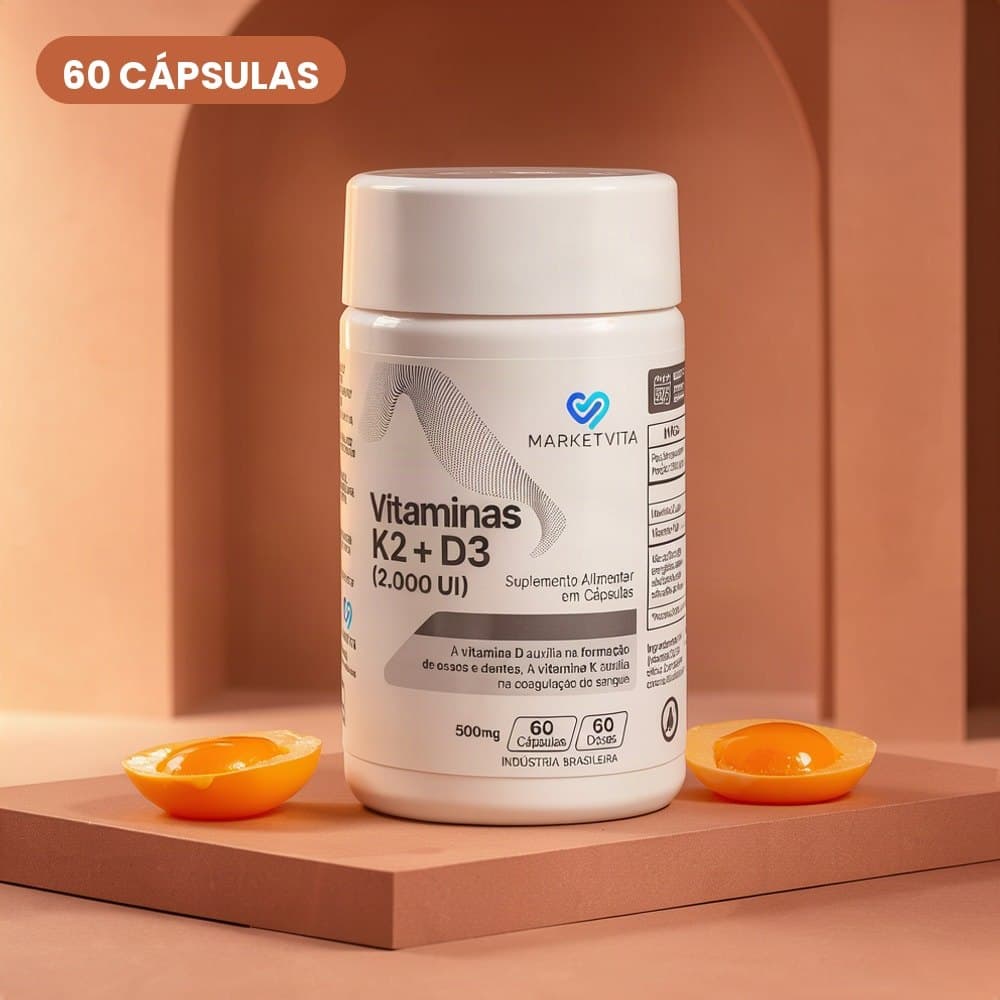 Suplemento Vitamina K2 e D3 MarketVita 60 Cápsulas 1 Cápsula por Porção Vitamina D3 e K2 em Cápsulas