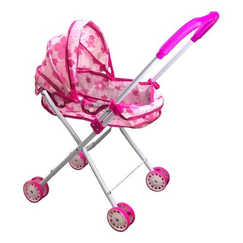 Carrinho De Boneca Tipo Berço 4 Rodas Importway Rosa  Escuro Bebê Bercinho