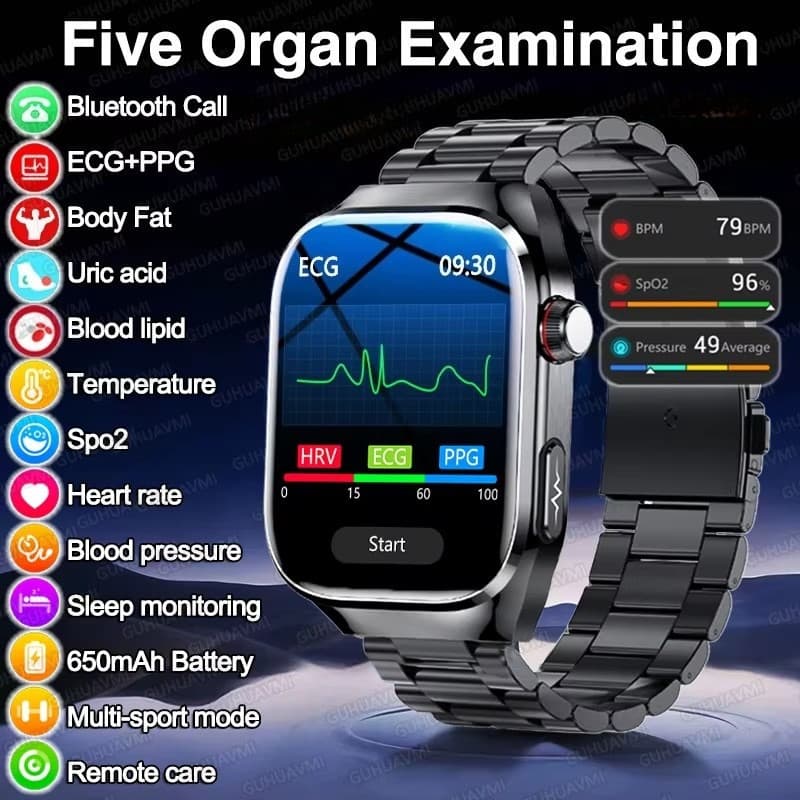 2026 Novo ECG + PPG Relógio Inteligente Preciso Ácido Úrico Pressão Arterial Órgão Análise Do Corpo SmartWatch HD Chamad