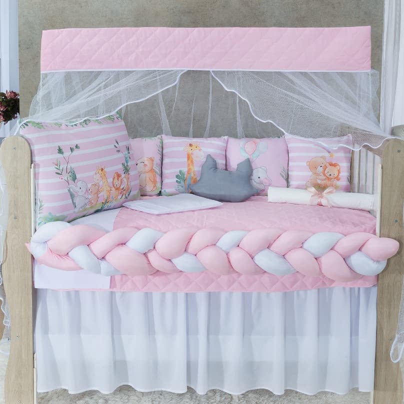 Kit Para Berço Completo 12 Peças De Menina Enxoval de Bebê Americano Mosquiteiro  Trocador Aconchego e Segurança