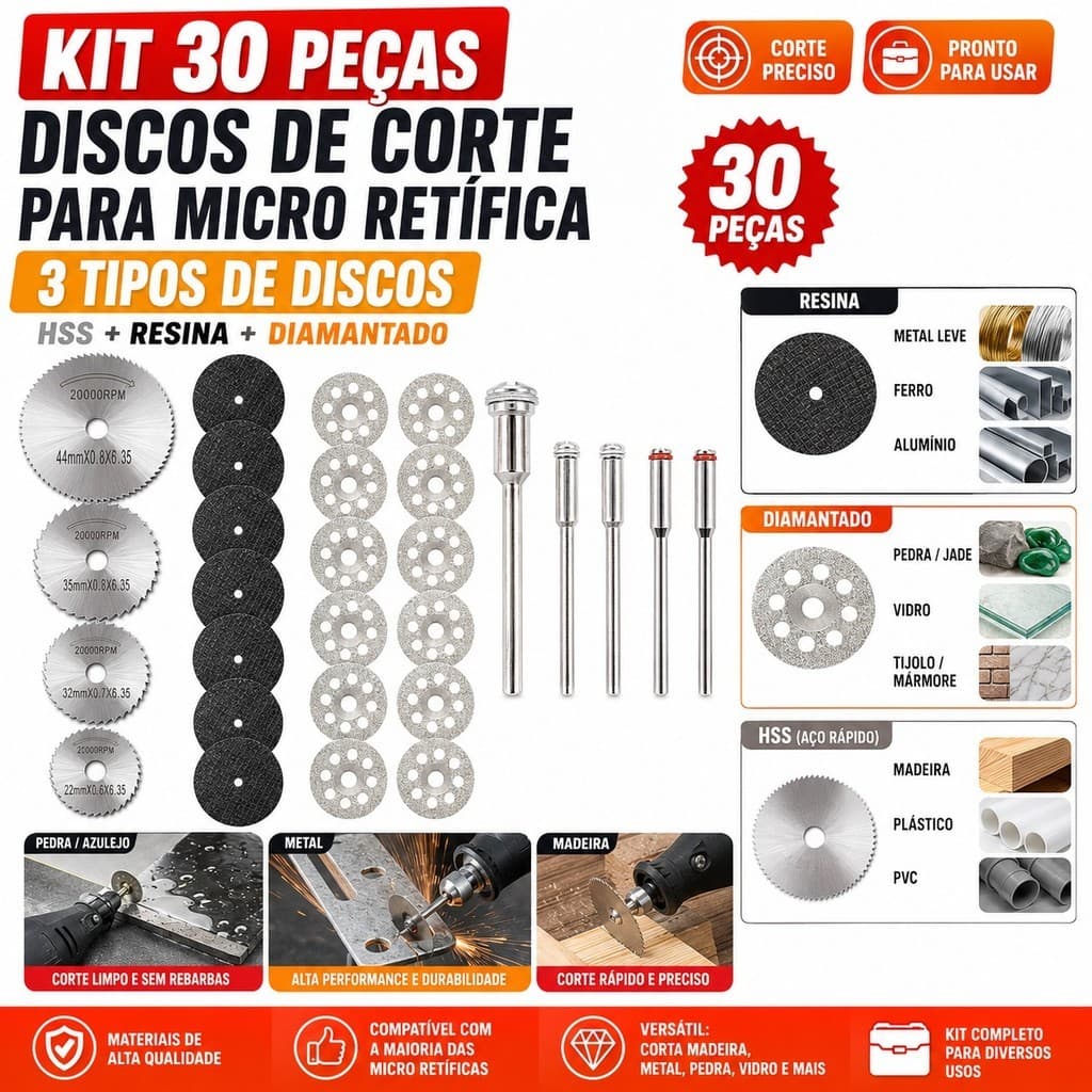 Kit 30 peças Disco Serra Circular Madeira Retifica E Furadeira Parafusadeira Conjunto