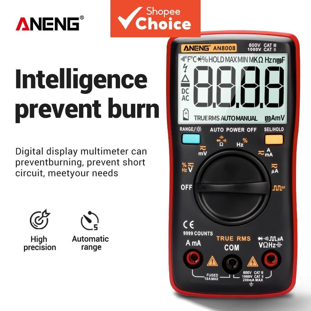 Multímetro Digital ANENG AN8008 True RMS 9999-Contagens Testador Retroiluminado 1 Unidade