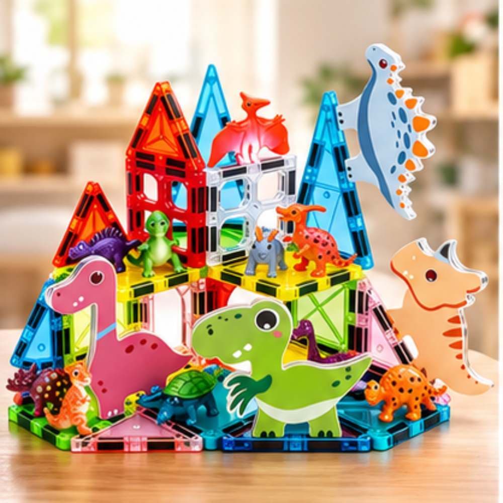 Blocos Magnéticos Infantil Dinossauro Brinquedo Educativo Montagem Criativa STEM +3 Anos SUPER QUALIDADE