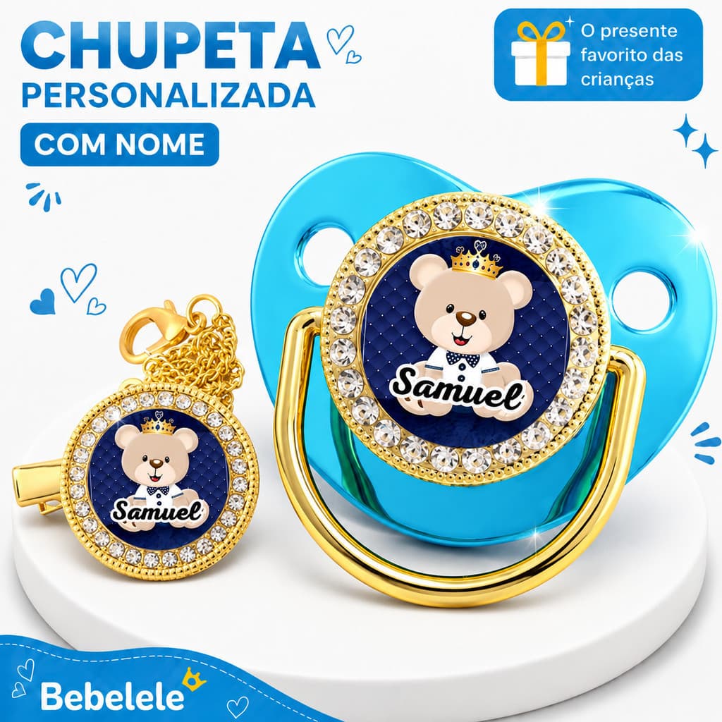 Chupeta azul para bebê, personalizada com nome/foto do bebê menino, inclui prendedor de chupeta #3TPPW