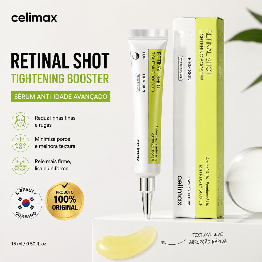 Celimax Retinal Shot 15ml Sérum Facial Coreano | Tratamento Noturno Anti-idade, Hidratação e Firmeza da Pele