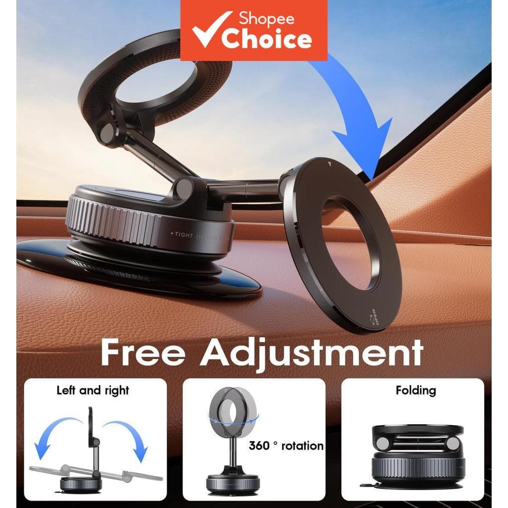 Suporte Magnético Universal para Celular de Carro 360° com Ventosa a Vácuo Forte, Compatível com Painel de Instrumentos,