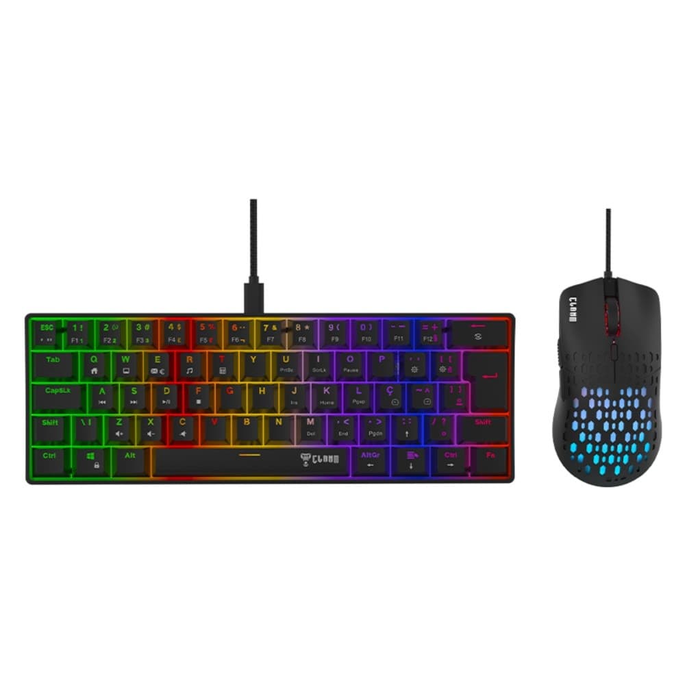 Kit Teclado Mecânico 60% e Mouse Gamer Ultra Leve Combo Night Reaver Duo RGB Clanm