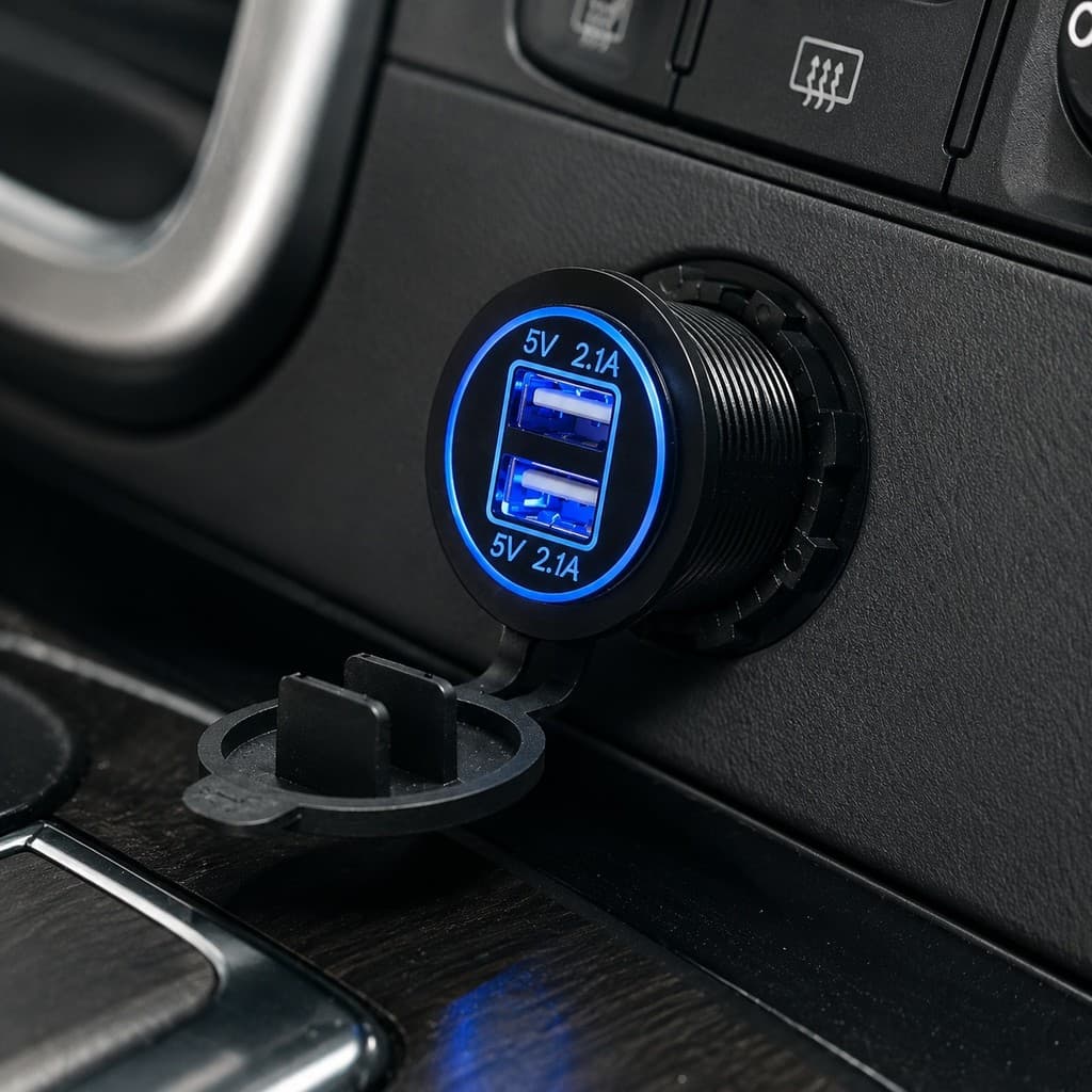 Carregador Veicular USB Duplo 2.1A 12V 24V Tomada Automotiva LED para Carro Moto Caminhão Barco Universal
