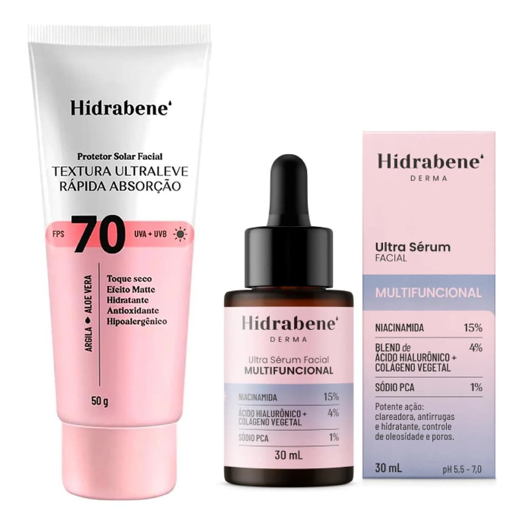 Kit Hidrabene Sérum Multifuncional + Protetor Solar Facial FPS 70