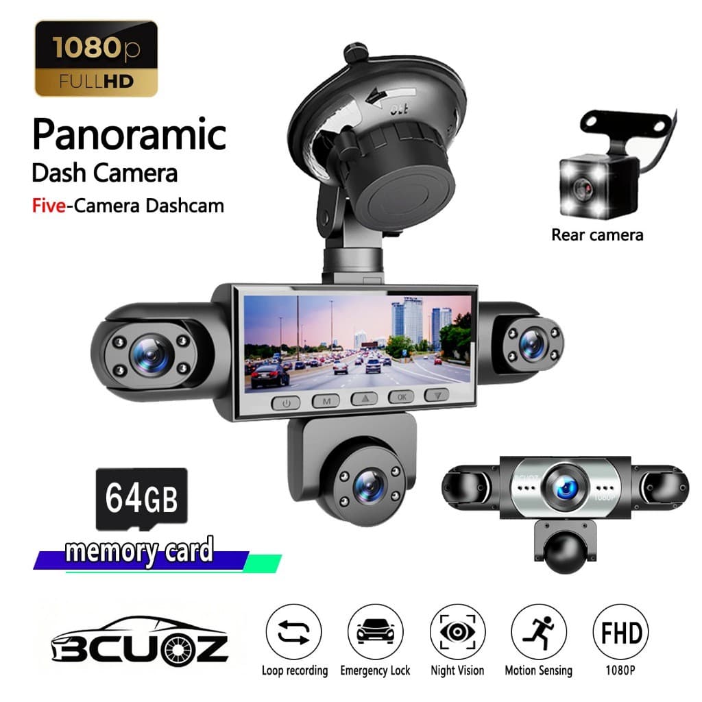 2026 Novo 5 Lentes 360 ° Dashcam Com Super Visão Noturna-1080P Frontal 720P Traseira Esquerda Direita Câmeras De Carro G