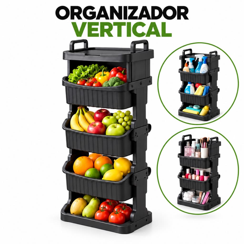 Organizador de Chão Vertical Multiuso para Frutas Cozinha Banheiro Lavanderia