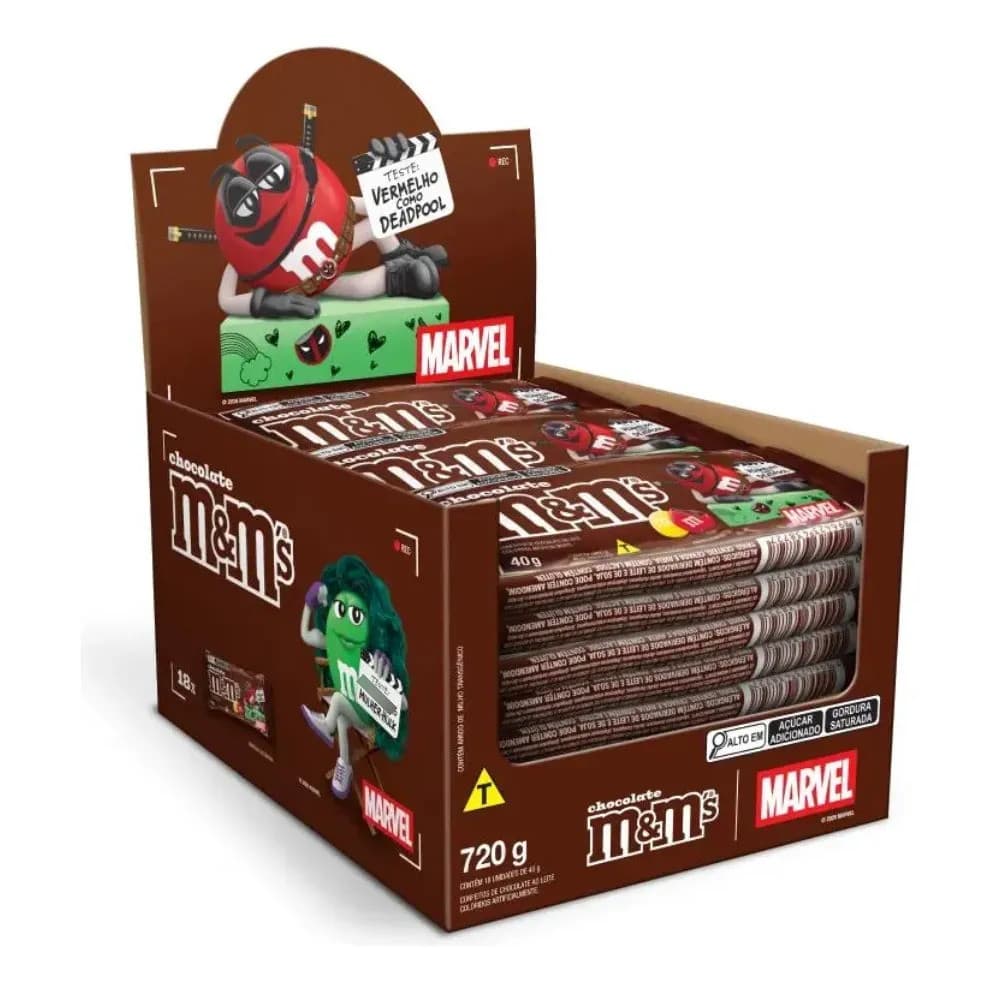 Kit 18 M&M’s Marvel 40g Chocolate Importado Luxo Caixa Para Fãs Da Marvel E Amantes De Chocolates