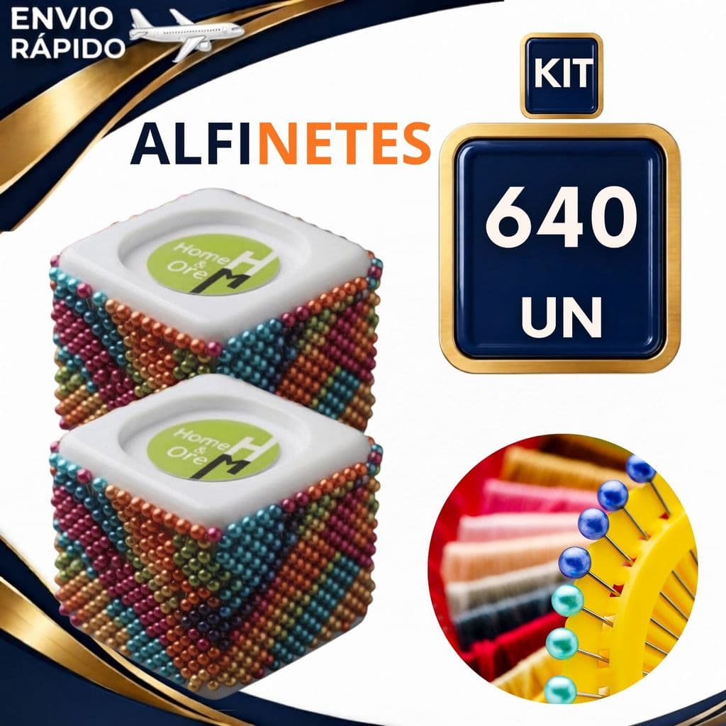 Kit com 640 Alfinetes com Cabeça Bola Colorida Aço Para Costura Tecidos Artesanato Patchwork Premium